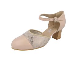 Womens Wide Fit Stretch Panel Ankle Strap Court Shoe - Delilah